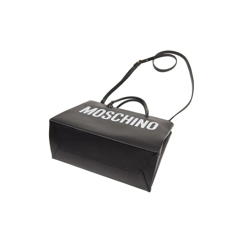 MOSCHINO Calfskin Shoulder Bag Crossbody Bag Handbag Small Size Women's Black-3