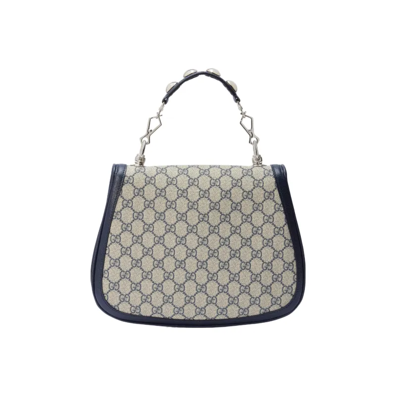 GUCCI Blondie Canvas With Leather Shoulder Bag Crossbody Bag Handbag Medium Size Women's Beige/Blue-5