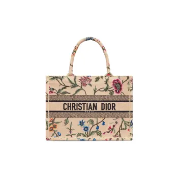 DIOR Embroidered Raffia Grass Tote Bag Shopping Bag Handbag Medium Size Women's Natural/Multicolor