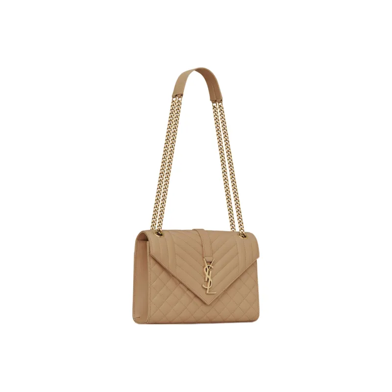 SAINT LAURENT ENVELOPE Embossed Leather Envelope Bag Shoulder Bag Crossbody Bag Medium Size Women's Taupe-1
