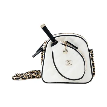 CHANEL Cotton Canvas With Calfskin Canvas Bag One Shoulder Crossbody Clutch Women's White