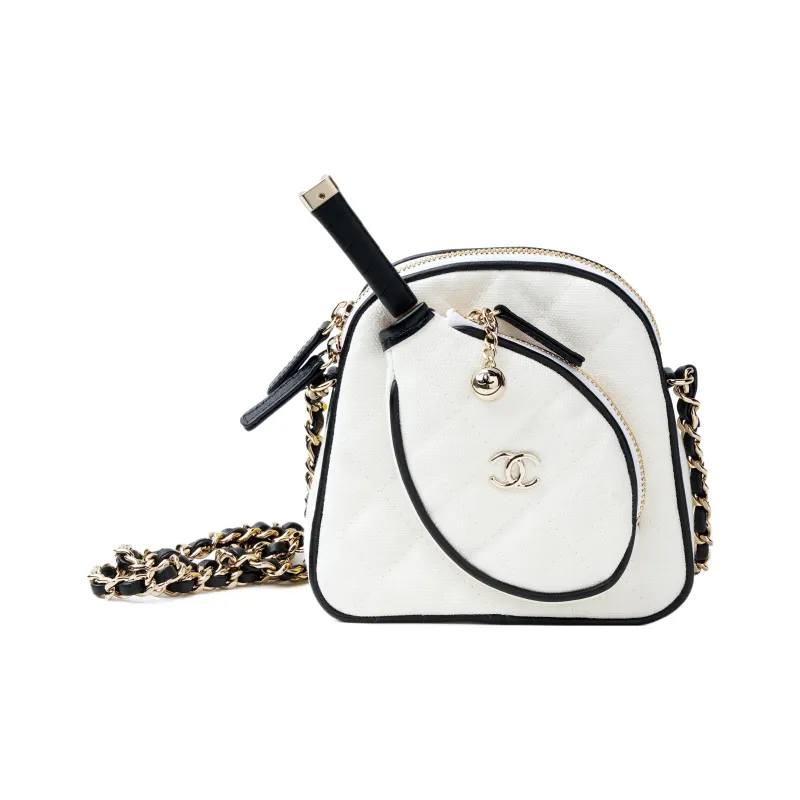 CHANEL Cotton Canvas With Calfskin Canvas Bag, One Shoulder Crossbody Clutch Women's White-0