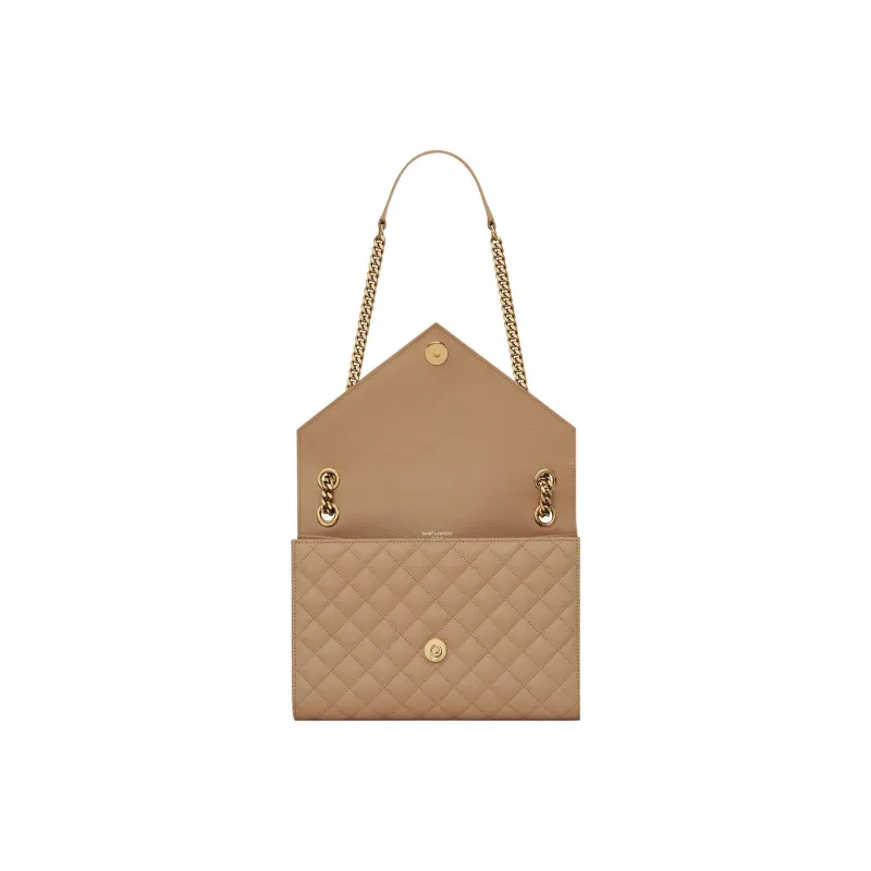 SAINT LAURENT ENVELOPE Embossed Leather Envelope Bag Shoulder Bag Crossbody Bag Medium Size Women's Taupe-4