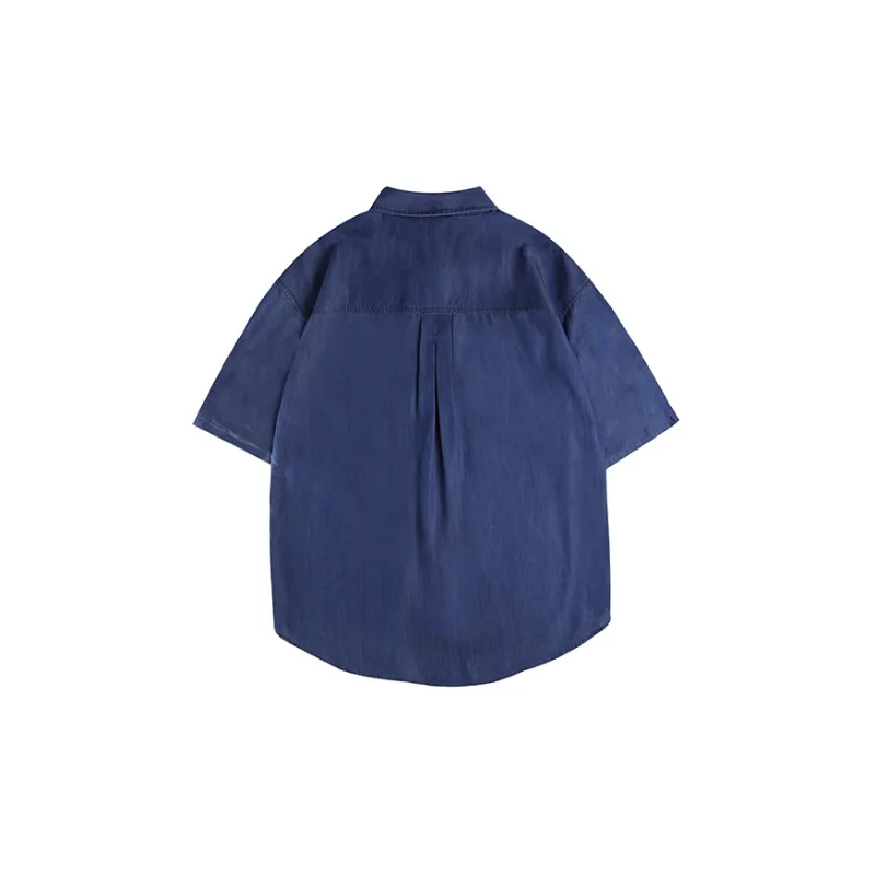 YOSHIYOYI Solid Color Heavy Washed Shirt Shirt Summer Unisex Blue-1
