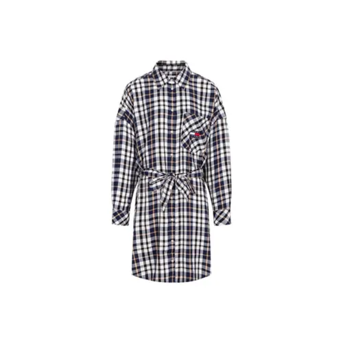 Tommy Hilfiger Long-Sleeved Dresses Women's Black/White Blue Plaid Pattern