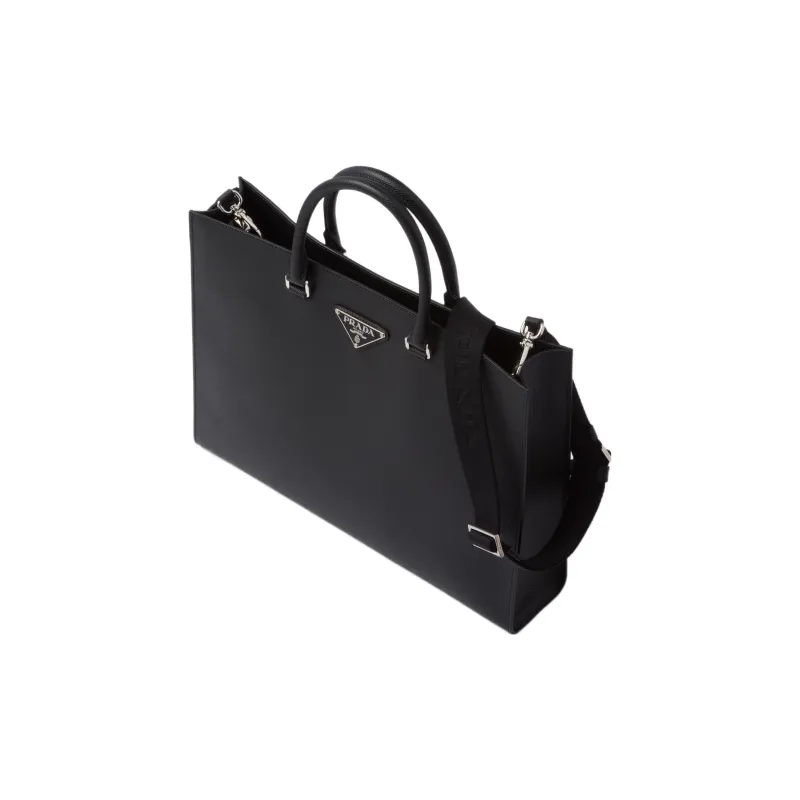 PRADA Saffiano Leather Tote Bag, Shopping Bag, Handbag Regular Men's Black-1