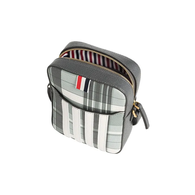 THOM BROWNE Checkered Zipped Messenger Bag-3