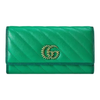 GUCCI GG Marmont Quilted Leather Wallet Regular Women's Green