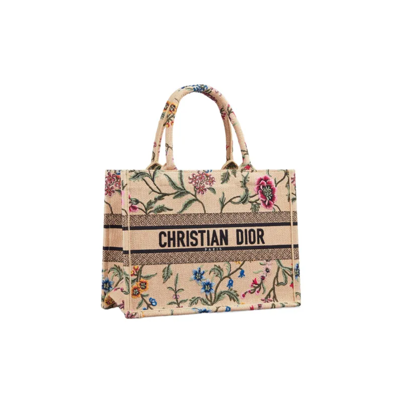 DIOR Embroidered Raffia Grass Tote Bag Shopping Bag Handbag Medium Size Women's Natural/Multicolor-1