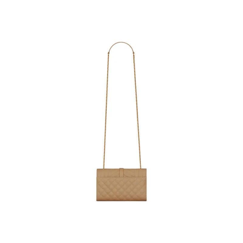SAINT LAURENT Grained Embossed Leather Envelope Bag Shoulder Bag Crossbody Bag Small Size Women's Taupe-4