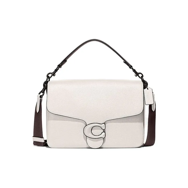 COACH Soft Tabby Pebbled Leather With Leather Messenger Bag, Shoulder Bag, Crossbody Bag Tubas Men's White-0