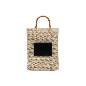 JIL SANDER Cotton With Calfskin Tote Bag, Shopping Bag, Shoulder Bag, Handbag Women's Light Umber
