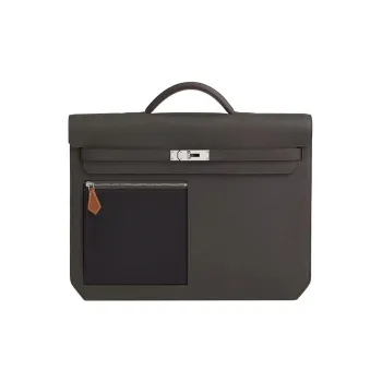 HERMES Kelly Depeches Cow Leather Briefcases Handbags Men's Jungle Green Black/Light Tawny