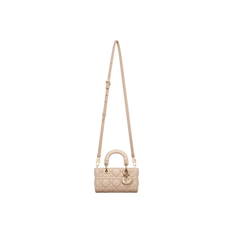 DIOR Lady D-JOY Wicker Pattern Sheepskin Daisie Bag Shoulder Bag Crossbody Bag Handbag Extra Mini Women's Beige-2