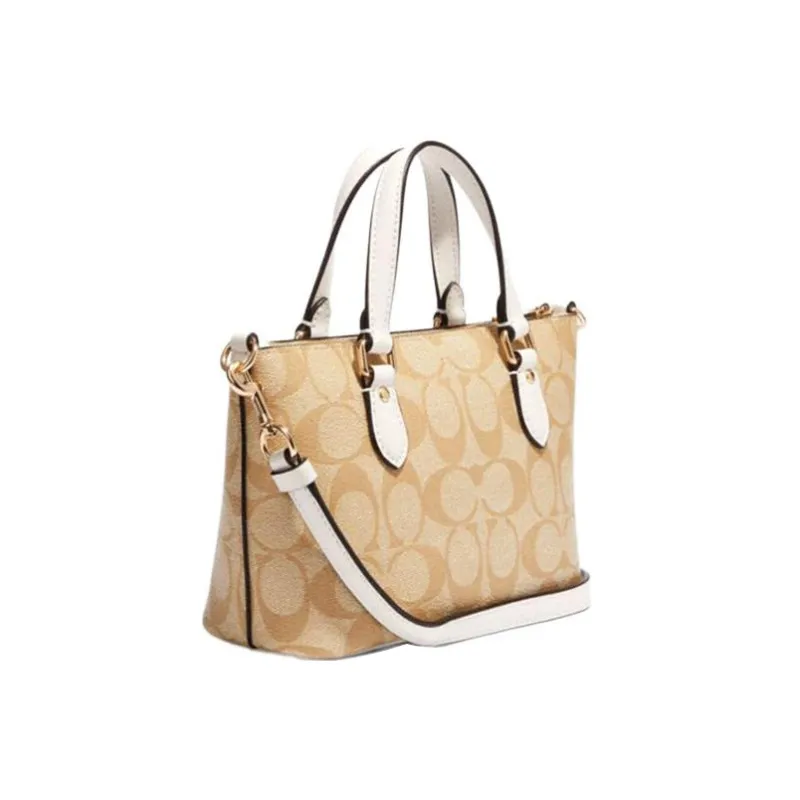 COACH Gallery Canvas With Leather Handbag, Shoulder Bag, Crossbody Bag Small Size Women's Khaki & White-0