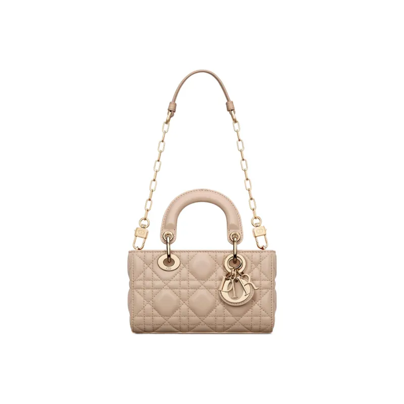 DIOR Lady D-JOY Wicker Pattern Sheepskin Daisie Bag Shoulder Bag Crossbody Bag Handbag Extra Mini Women's Beige-1