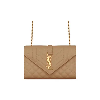SAINT LAURENT Grained Embossed Leather Envelope Bag Shoulder Bag Crossbody Bag Small Size Women's Taupe