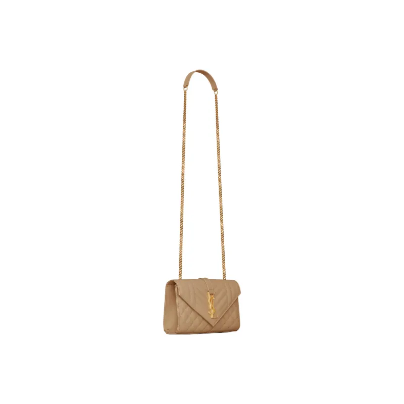 SAINT LAURENT Grained Embossed Leather Envelope Bag Shoulder Bag Crossbody Bag Small Size Women's Taupe-2