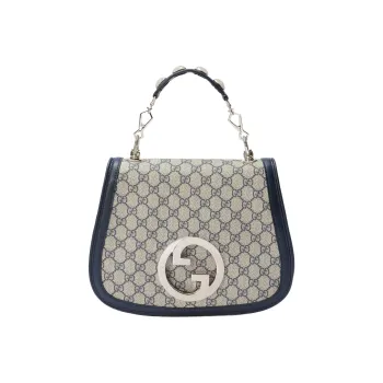 GUCCI Blondie Canvas With Leather Shoulder Bag Crossbody Bag Handbag Medium Size Women's Beige/Blue