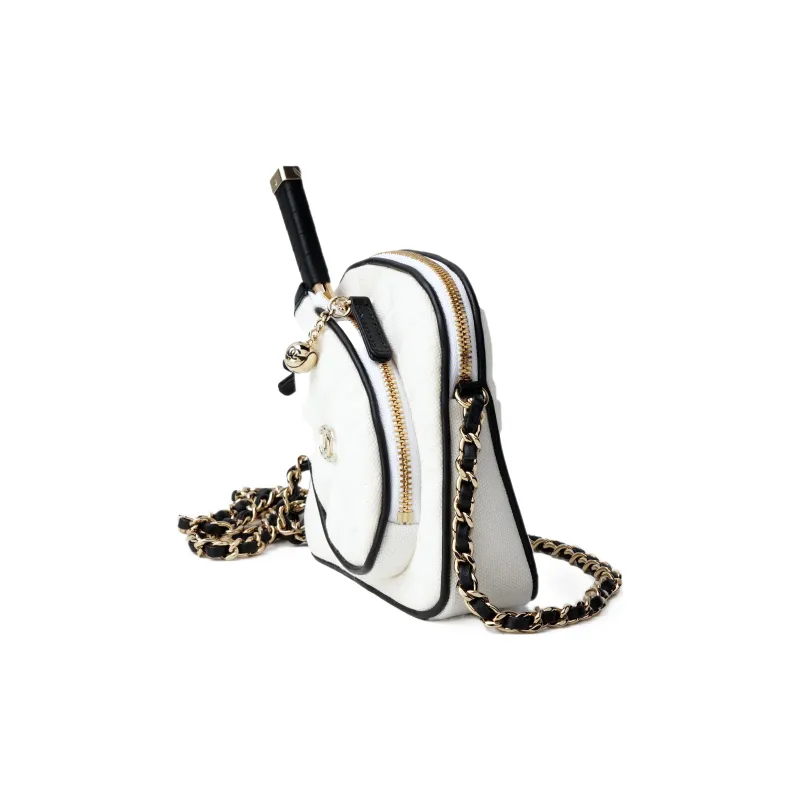 CHANEL Cotton Canvas With Calfskin Canvas Bag, One Shoulder Crossbody Clutch Women's White-2