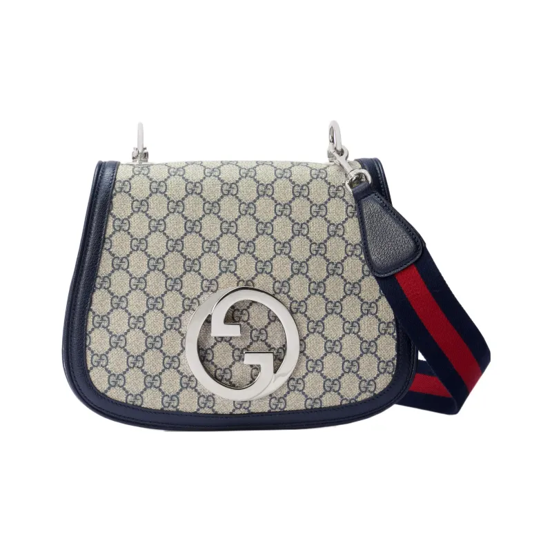 GUCCI Blondie Canvas With Leather Shoulder Bag Crossbody Bag Handbag Medium Size Women's Beige/Blue-2