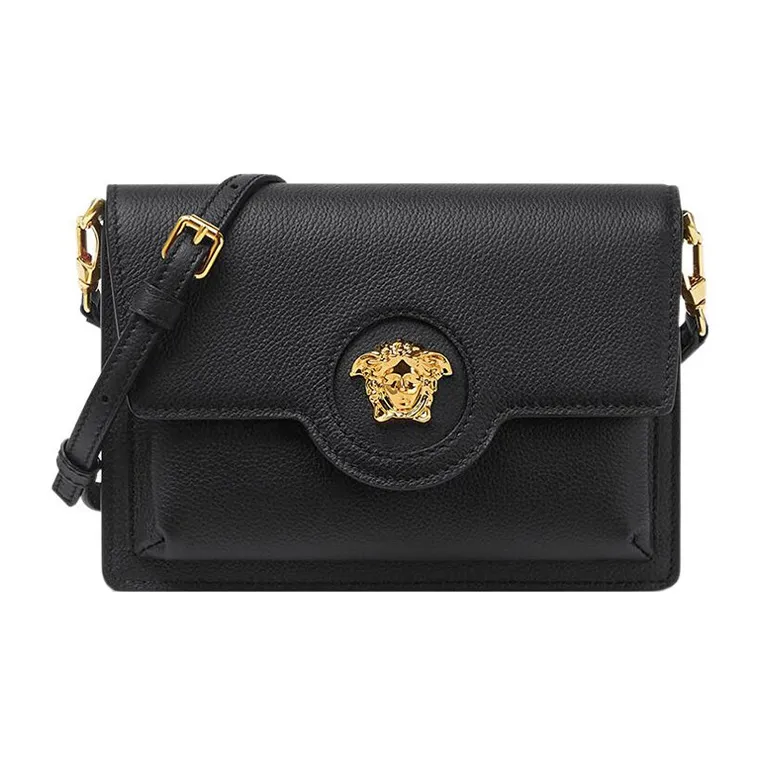 VERSACE Calfskin With Lambskin Trim Shoulder Bag Crossbody Bag Small Size Women's Black-0