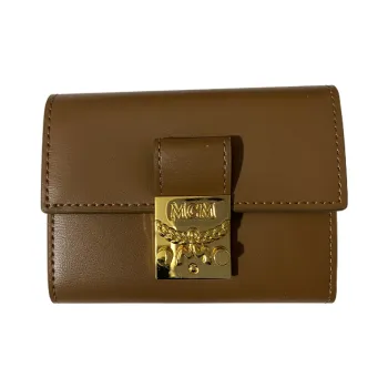 MCM Patricia Visetos Leather, Cow Leather Card Holder, Wallet Mini Women's Coffee