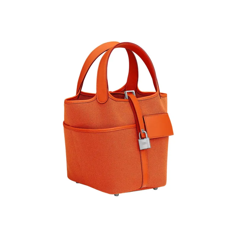 HERMES Picotin Lock Goeland Canvas With Swift Calfskin Bucket Bags Handbags Women's Bright Orange-1