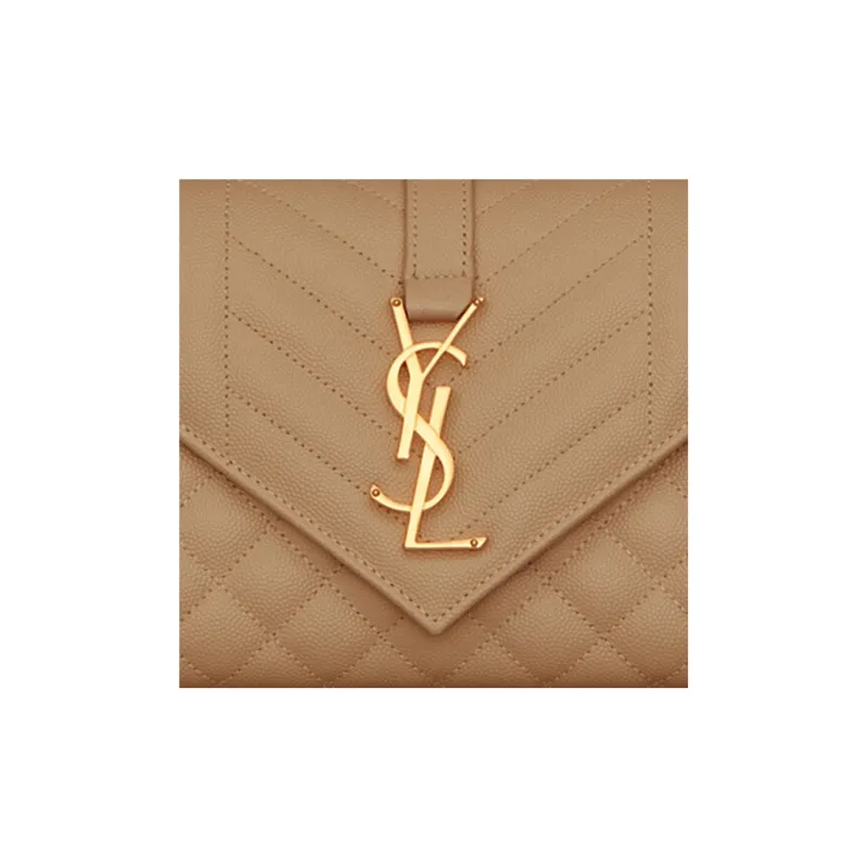 SAINT LAURENT Grained Embossed Leather Envelope Bag Shoulder Bag Crossbody Bag Small Size Women's Taupe-6