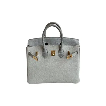 HERMES Birkin Crocodile Leather With Cow Leather Birkin Bag Handbag Regular Women's Pearl Gray