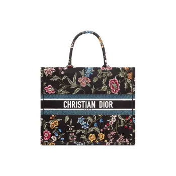 DIOR BookTote Embroidery Tote Bag Shopping Bag Handbag Large Size Women's Black/Multicolor