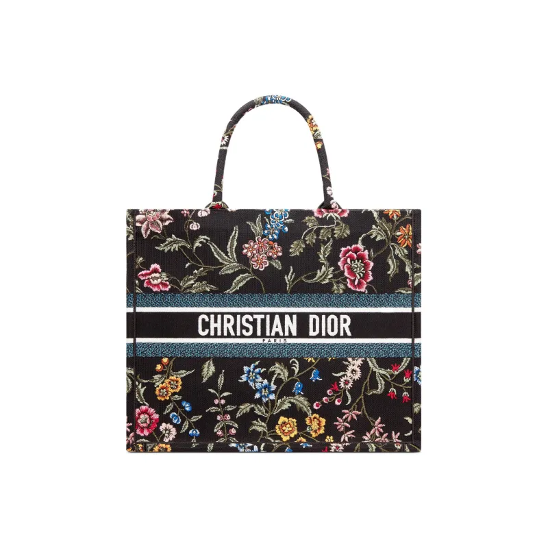 DIOR BookTote Embroidery Tote Bag Shopping Bag Handbag Large Size Women's Black/Multicolor-0