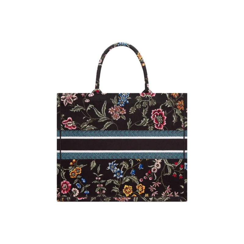DIOR BookTote Embroidery Tote Bag Shopping Bag Handbag Large Size Women's Black/Multicolor-2
