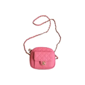 CHANEL Grain Embossed Litchi Grain Cow Leather Camera Bag, Shoulder Bag, Crossbody Bag Women's Peach Pink