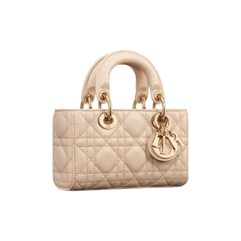 DIOR Lady D-JOY Wicker Pattern Sheepskin Daisie Bag Shoulder Bag Crossbody Bag Handbag Extra Mini Women's Beige-3