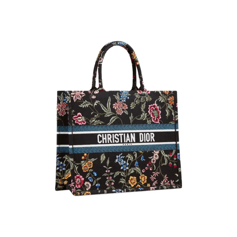 DIOR BookTote Embroidery Tote Bag Shopping Bag Handbag Large Size Women's Black/Multicolor-1