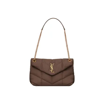SAINT LAURENT PUFFER Lambskin Crossbody Bag Shoulder Bag Small Size Women's Dark Brown