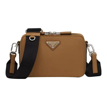 PRADA Brique Leather Shoulder Bag Crossbody Bag Men's Cinnamon Brown