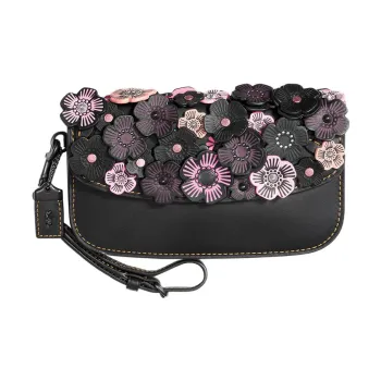 COACH Clutch Suede Clutch Small Size Women's Black & Pink
