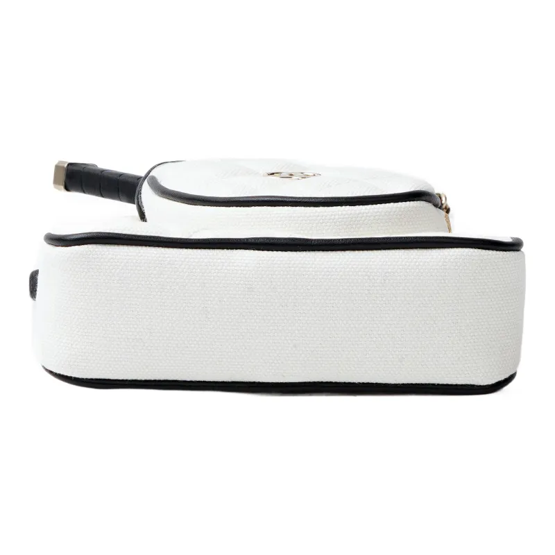 CHANEL Cotton Canvas With Calfskin Canvas Bag, One Shoulder Crossbody Clutch Women's White-3