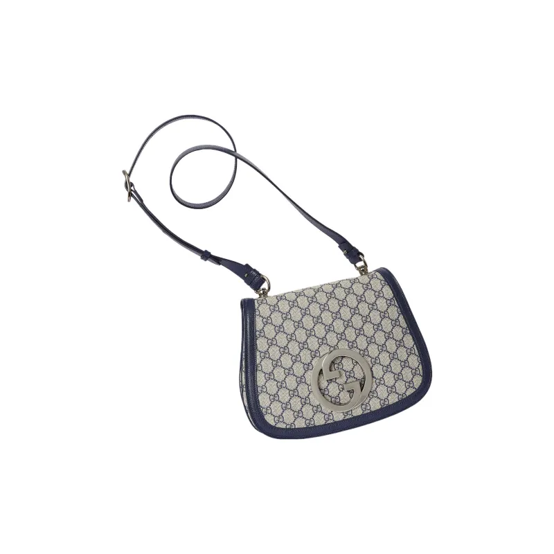 GUCCI Blondie Canvas With Leather Shoulder Bag Crossbody Bag Handbag Medium Size Women's Beige/Blue-4