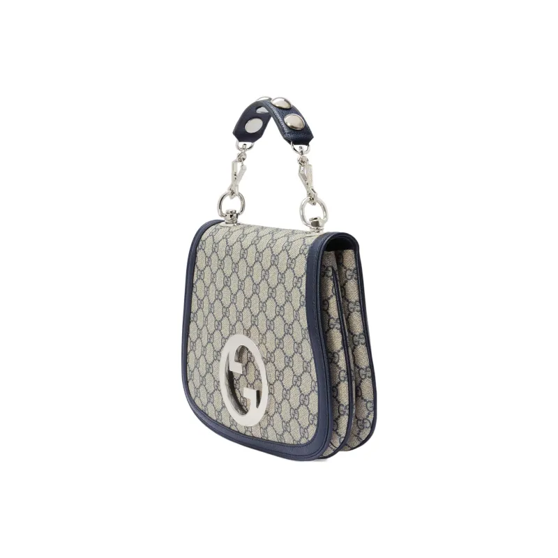 GUCCI Blondie Canvas With Leather Shoulder Bag Crossbody Bag Handbag Medium Size Women's Beige/Blue-1
