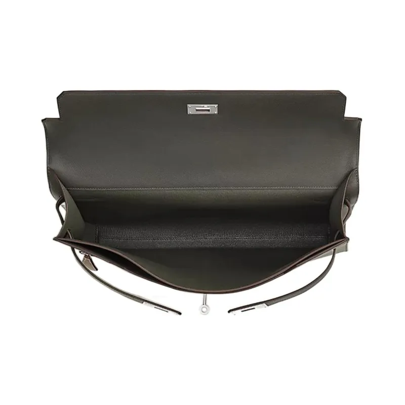 HERMES Kelly Depeches Cow Leather Briefcases Handbags Men's Jungle Green Black/Light Tawny-3