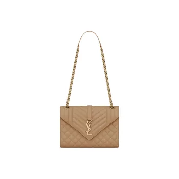 SAINT LAURENT ENVELOPE Embossed Leather Envelope Bag Shoulder Bag Crossbody Bag Medium Size Women's Taupe