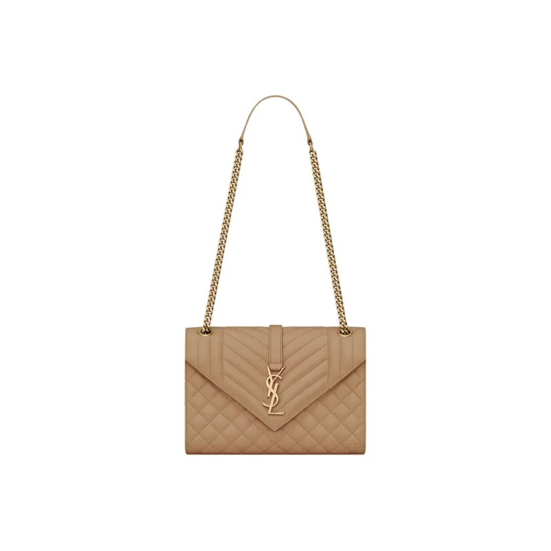 SAINT LAURENT ENVELOPE Embossed Leather Envelope Bag Shoulder Bag Crossbody Bag Medium Size Women's Taupe-0