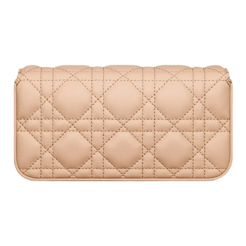 DIOR Lady Dior Wicker Pattern Sheepskin Handheld Crossbody One Shoulder Cell Phone Pouch Women's Sand Pink-3