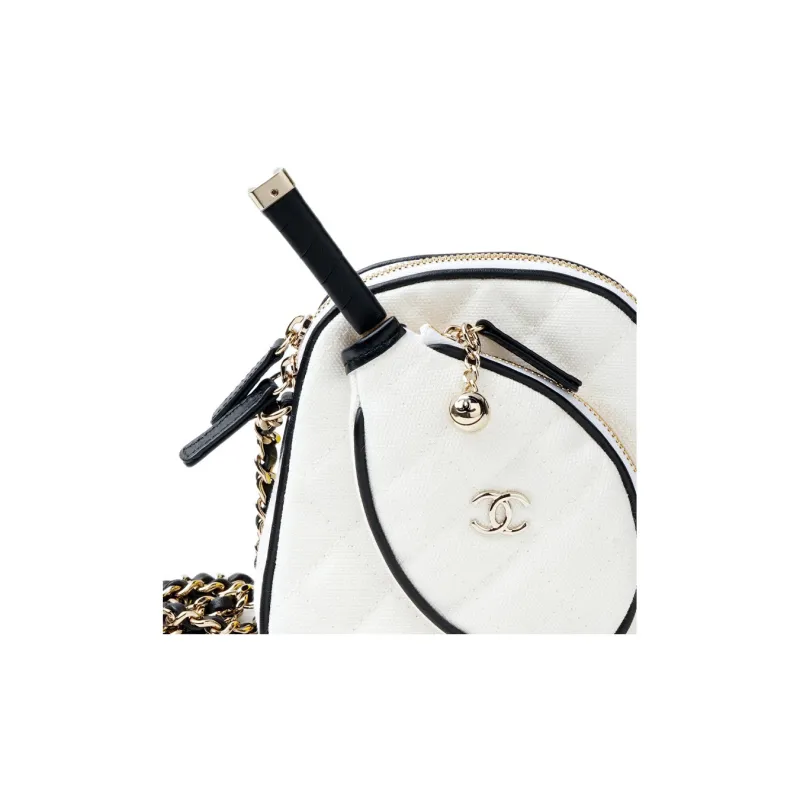 CHANEL Cotton Canvas With Calfskin Canvas Bag, One Shoulder Crossbody Clutch Women's White-6