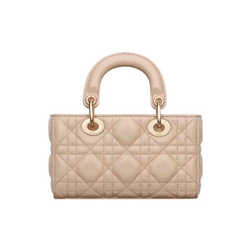 DIOR Lady D-JOY Wicker Pattern Sheepskin Daisie Bag Shoulder Bag Crossbody Bag Handbag Extra Mini Women's Beige-4