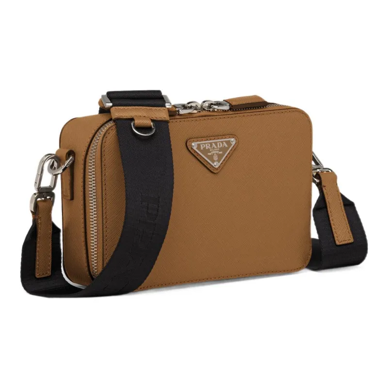 PRADA Brique Leather Shoulder Bag Crossbody Bag Men's Cinnamon Brown-1