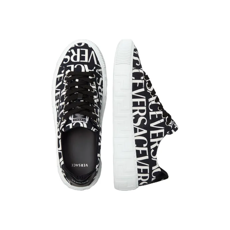 VERSACE Low Top Stylish Skateboarding Shoes Men's Black White-3